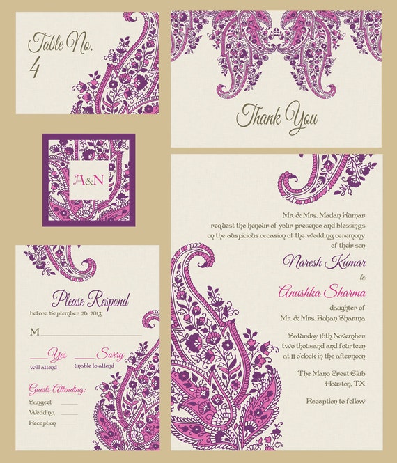 Paisley Motif Pink Indian Wedding Invitations