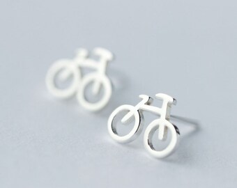 Tiny Bicycle Sterling Silver Stud Earrings, Cycling Earrings, Bicycle Jewelry, Cute Earrings, Silver Bicycle, Bike, Cyclist, Bicicleta