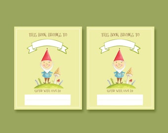 Printable Gnome Book plates - children's printable book plates, instant download
