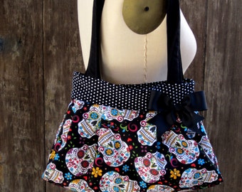 Sugar Skull Purse, Black Polka Dot Sugar Skull Purse,Sugar Skull Handbag, Rockabilly Purse
