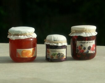 Dollhouse Miniature 1:12 Food for Dollhouse 3 Jars of Jam and Preserve Inch Scale Miniature Food, 1/12 Scale