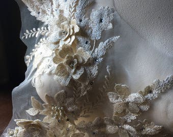 IVORY 3D Applique #2 , Beaded and Embroidered for Lyrical Dance, Ballet, Couture Gowns F5-2