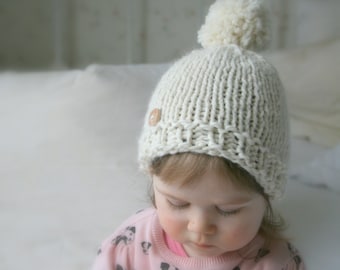 KNITTING PATTERN basic beanie pompom hat Harper (baby, toddler, child, woman sizes)