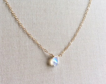 Tiny Moonstone Necklace, Gold Moonstone Necklace, Rainbow Moonstone Necklace, Moonstone Jewelry, Small Gold Filled Necklace, 18" Gold, GN16