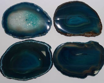 4 Piece LG.Polished Teal Agate Slice Coaster Set #702B