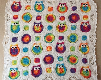 CROCHET PATTERN Owl Obsession a colorful owl afghan