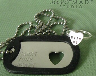 Military Stainless dogtag and sterling HEART RING