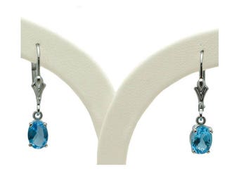Sterling Silver Blue Topaz Lever Back Earrings