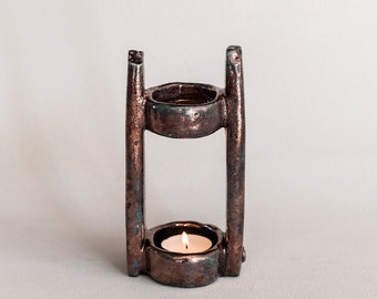 BALANQUE - handmade ceramic, raku fired, essential oil burner, oil warmer, oil diffuser, wax melter, bronze green black, one of a kind.
