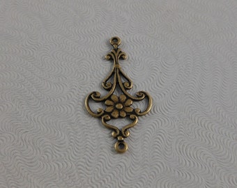 LuxeOrnaments Oxidized Brass Filigree Flower 2 Ring Pendant (2 pcs) 28x15mm G-06872-B