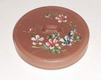 Pink Painted Floral Glass Powder Dish Vintage