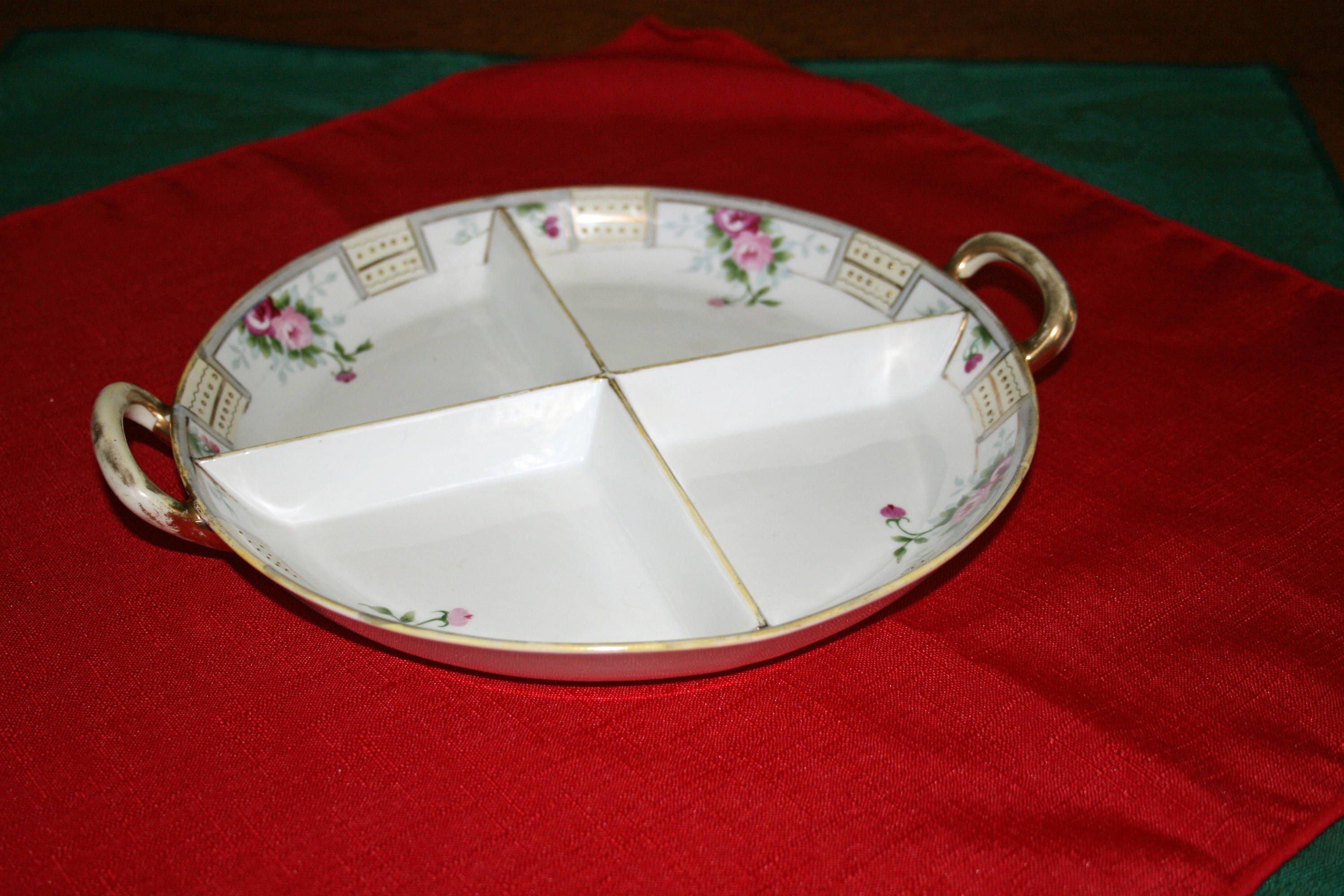 Antique Nippon Round Sectioned Plate Condiment Tray or Relish Dish Made