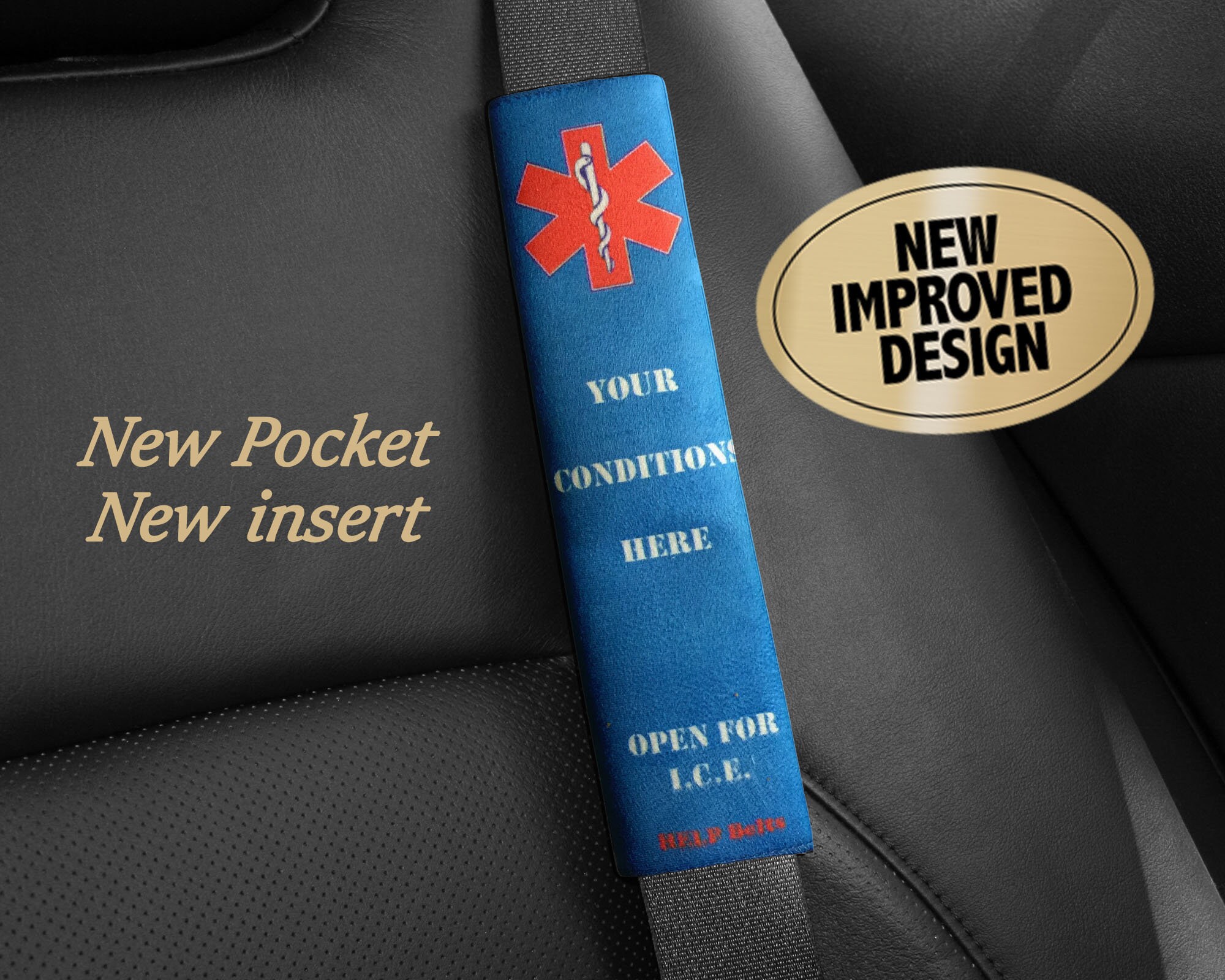 Custom HELP Belt Medical alert seat belt cover