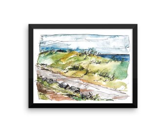 Framed Watercolor Print "A day in the dunes". Fine Art Print, Poster Art Print, Wall Art, Summer Decor, Landscape Print