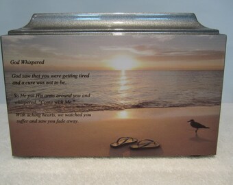 611 Religious Charcoal Grey Christian Adult Memorial full size urn- Beach sunset scene