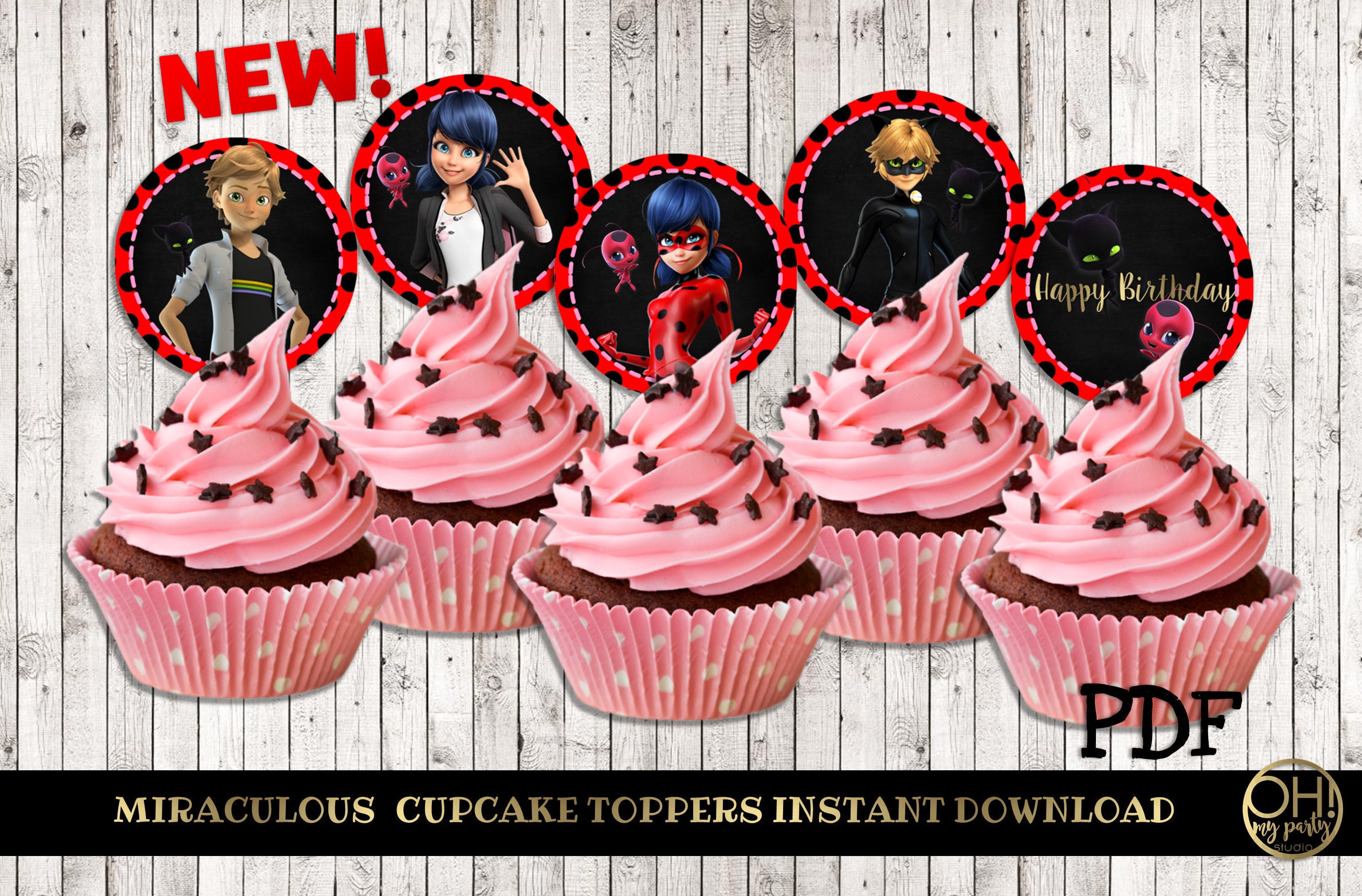 MIRACULOUS LADYBUG Cupcake Toppers Miraculous Ladybug Party