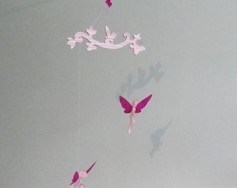 Mobile 2 fairies in wood and paper