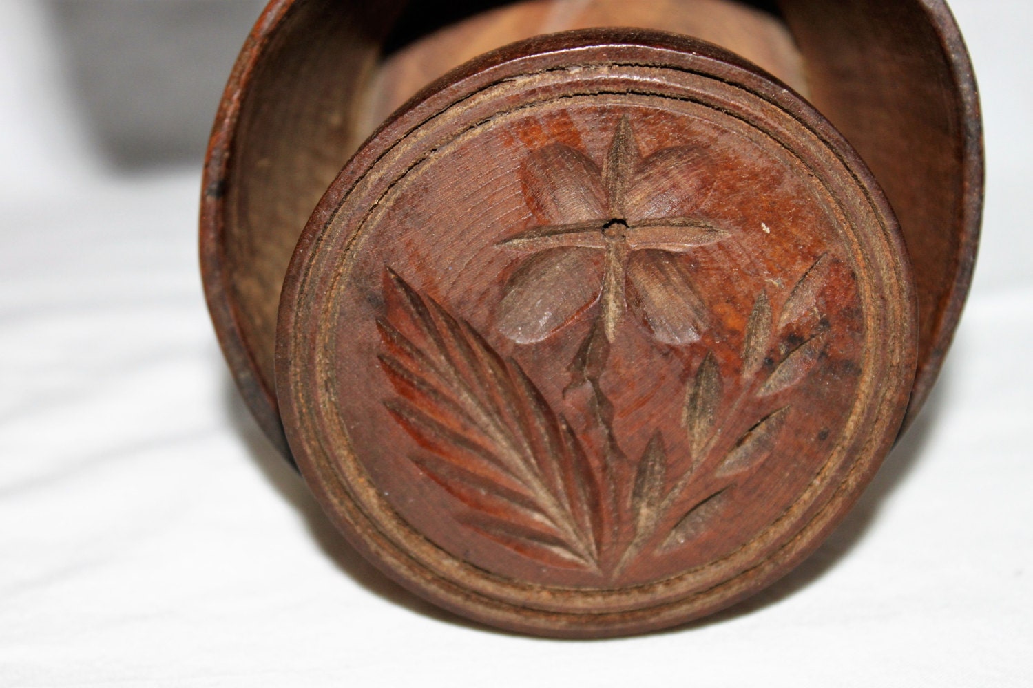 Antique Mid 1800s Wooden Butter Mold with Flower Pattern