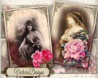 Gypsy Women ATC vintage images digital background instant download printable collage sheet VD0077