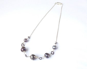 Spiral Wrapped Freshwater Pearl Necklace in Recycled Sterling Silver