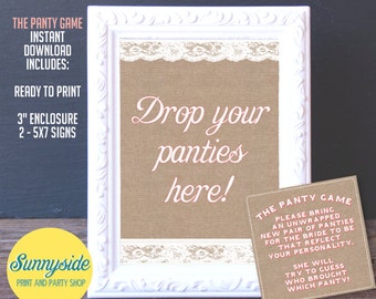 Panty Game Printable Enclosure and Sign - Pink / Burlap / Lace - Lingerie Shower Game