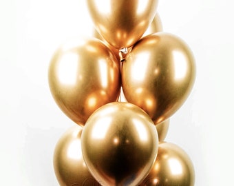 CHROME GOLD Balloon Bouquet - New from Qualatex - 8 Latex Balloons in Chrome Gold - Metallic Gold Balloons