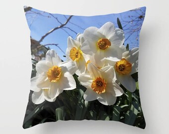 Gold and White Narcissus throw pillow OR pillow cover | decorative pillow, home decor, living room decor, nature inspired, nature lover gift