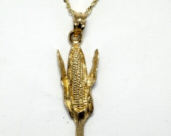 Corn Jewelry, Gold Corn Necklace with 18" chain