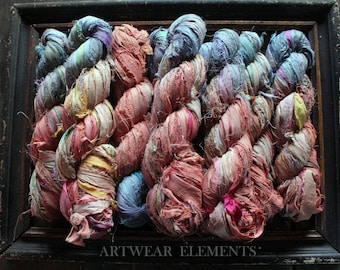 Pure Sari Silk, Tropical Storm, Fair Trade, 100g Skein, Textile, Yarn, Art Yarn, Crochet Yarn, Bracelet Ribbon, Silk, ArtWear Elements, #60A