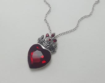 Queen of Hearts Necklace, Alice in Wonderland Jewelry, Evil Queen Necklace, Ruby Heart and Crown Necklace