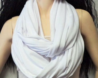 WHITE Infinity Scarf SUPER Soft Jersey Knit