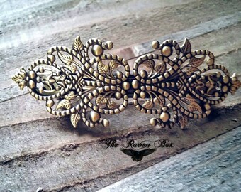 Barrette Clip Blank Hair Barrette Antiqued Bronze Clip Hair Clip Filigree Barrette Blank Blank Hair Clip