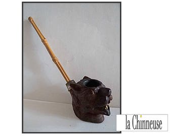 Antique vintage carved wood PIPE / 1900's old carved wood Pipe / french Antique items / Collectibles.