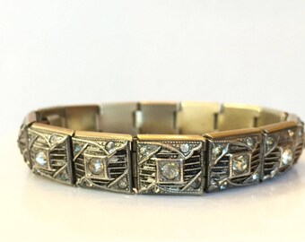 Vintage Art Deco Clear Rhinestone Bracelet Paste 30s Crystal Wedding Bracelet Antique Bridal Jewelry Antique Estate Jewelry Bridesmaid Gift