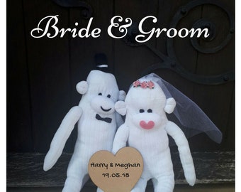 Personalised Bride & Groom Sock Monkey Couple -(Groom+Groom/Bride+Bride also available)