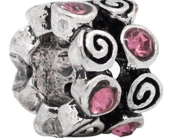 Pink Rhinestone bead for Bracelet Europeans 9x7mm