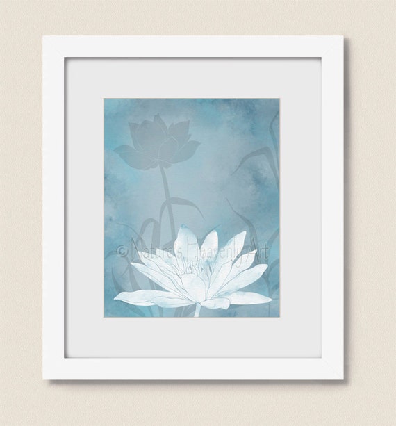 16 x 20 Soft Blue Wall Decor Lotus Art Print Office Wall Art