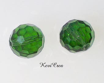 4 x round acrylic beads Green Khaki faceted 15mm