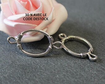 10 oval connectors in antique silver 36 x 17 mm COA118