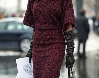 Women's Fashion Long Soft Leather Gloves Black Brown Burgundy Fancy Hungant Gloves
