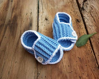Sandali ragazzo neonato, cotone crochet booties estate blu, boutique bambino Sandali, scarpette per neonati, unico bambino scarpe, bambino vestiti lavorati a maglia