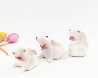 Vintage Easter Bunnies - Easter Decor - Ceramic Easter Bunny Figurines - Baby Room Decor