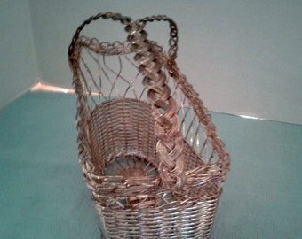 Vintage Woven Wire Wine Serving Caddy