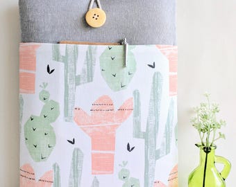 New iPad Sleeve, 10.5" iPad Pro Case, 9.7",12.9", 13.5" custom Padded Tablet Case - Cactus and Gray