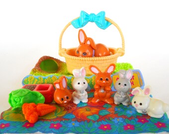 Vintage Littlest Pet Shop Mommy and Baby Bunnies Playset by Kenner 1992 Retro 90s Toy