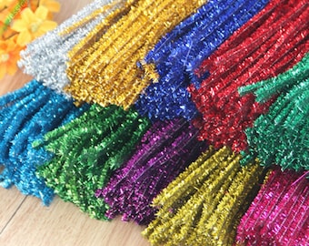 100pcs/lot 12 Inches Assorted Colors Shiny Chenille Stems Metallic Pipe Cleaner Tinsel Stems Wired Sticks DIY Craft Supplies