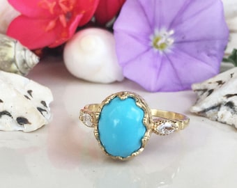 20% off- SALE!! Turquoise Ring - December Birthstone - Sleeping Beauty Turquoise - Statement Ring - Oval Ring - Bezel Ring - Gemstone Band