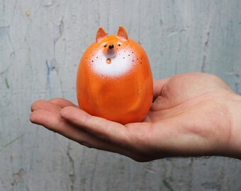 Red Fox Ceramic Sculpture Pottery Woodland Animals Figurine Funny Foxes, Cute Fox Miniature Statue, Decor for Office, Gift for Daughter