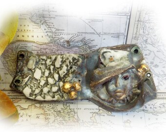 OOAK focal bead - Statement bead supply - one of kind bead -Focal Face Bead, Handmade Ceramic bead, OOAK pottery bead # 90