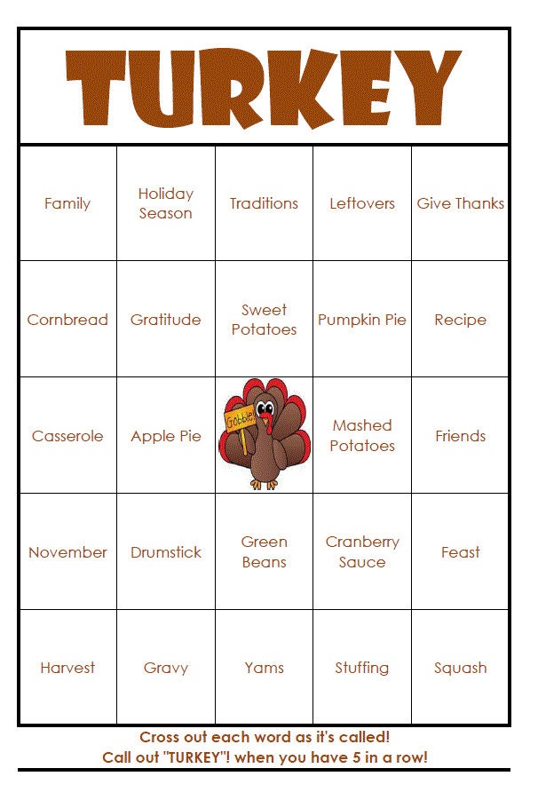 Thanksgiving Bingo Printable